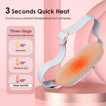 Three heat settings on the WarmCore Pro: 50C daily warm, 55C menstrual care, 60C deep warmth
