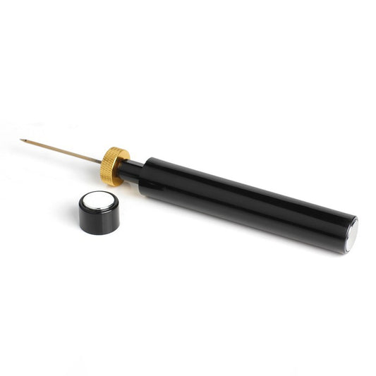 WinePro air pressure wine opener in black and gold with the needle exposed