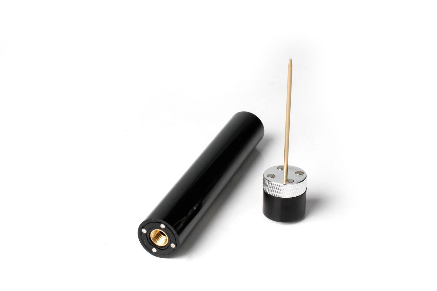 WinePro wine opener in black and silver showing the magnetic needle head