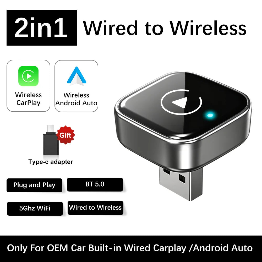 2-in-1 wired to wireless CarPlay and Android Auto