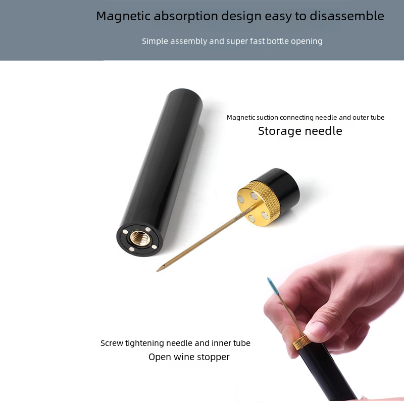Magnetic design lets the WinePro needle be stored inside the opener